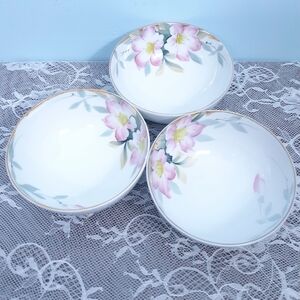 Noritake Azalea Hand Painted Pink White Gold Floral Cups Bowls Rice Ice Cream